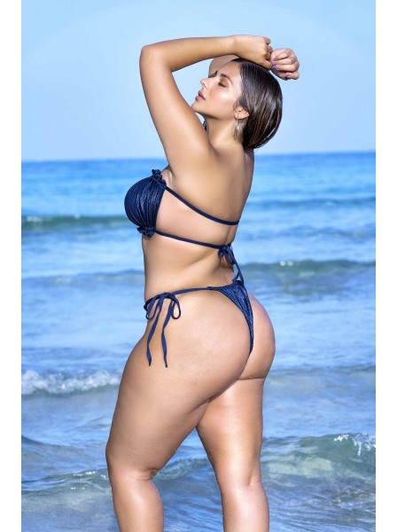 Sexy bikini in misura curvy blu metallizzato con brasiliana Mapalé in vendita su Tangamania Online