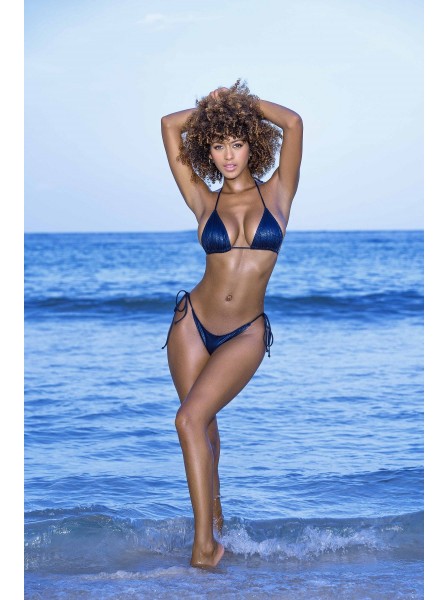 Bikini blu metallizzato con triangolo e brasiliana Mapalé in vendita su Tangamania Online