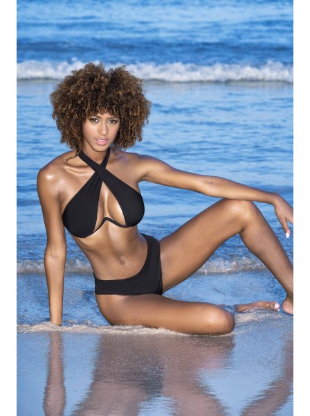 Sexy bikini nero con ferretto incrocio e slip arricciati Mapalé in vendita su Tangamania Online