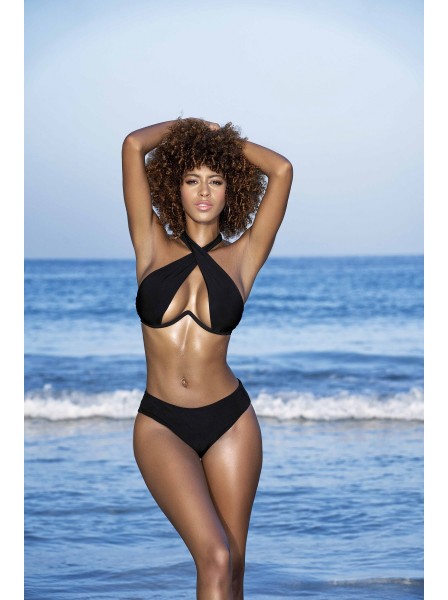 Sexy bikini nero con ferretto incrocio e slip arricciati Mapalé in vendita su Tangamania Online
