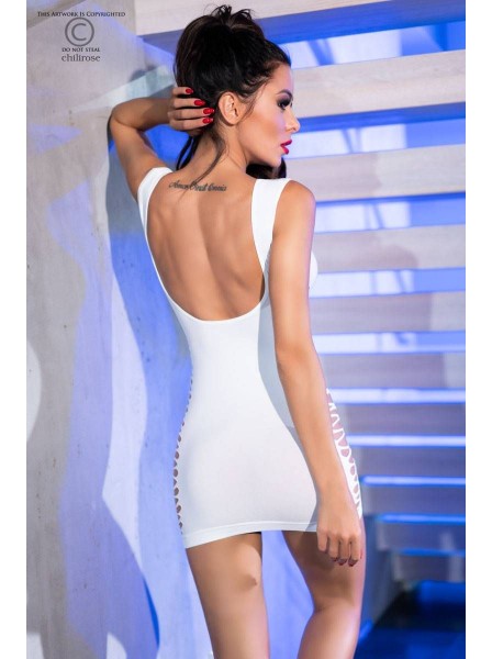 Mini abito bianco in tessuto elasticizzato con effetti cut-out Chilirose in vendita su Tangamania Online