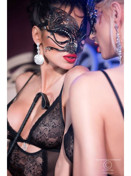 Chilirose Lingerie: mascherina nera in metallo filigranato con strass Chilirose in vendita su Tangamania Online