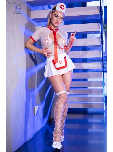 Costume sexy da infermiera in bianco e rosso con accessori Chilirose in vendita su Tangamania Online