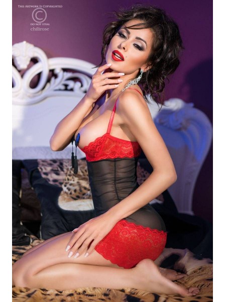 Sexy chemise rossa e nera con mezze coppe e perizoma Chilirose in vendita su Tangamania Online