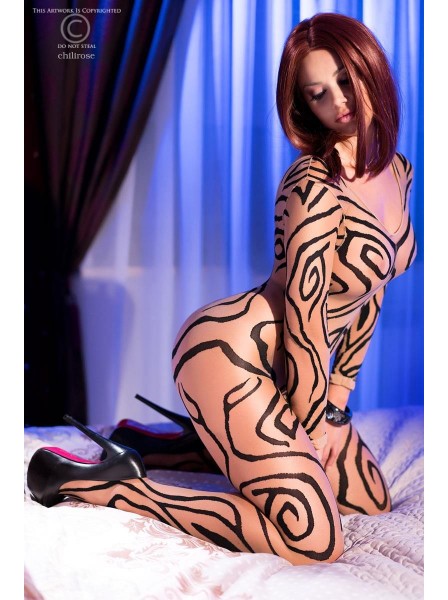 Sexy bodystocking aperta in nude con decori neri Chilirose in vendita su Tangamania Online