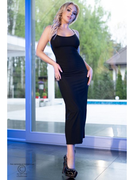 Vestito lungo in nero con perizoma in pendant Chilirose in vendita su Tangamania Online