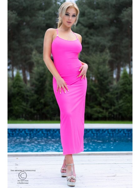 Vestito lungo rosa neon con perizoma in pendant Chilirose in vendita su Tangamania Online