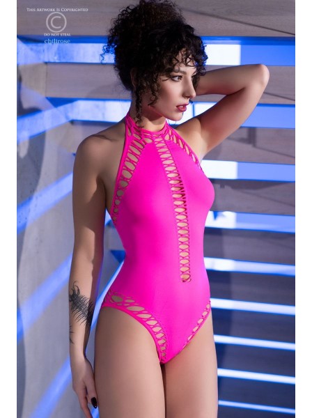 Body rosa neon elasticizzato con dettagli cut-out Chilirose in vendita su Tangamania Online