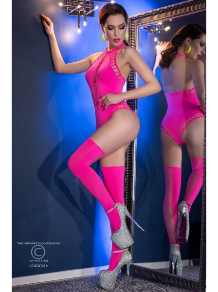 Body rosa neon elasticizzato con dettagli cut-out Chilirose in vendita su Tangamania Online