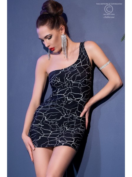 Vestito nero con motivo bianco fluorescente e perizoma Chilirose in vendita su Tangamania Online
