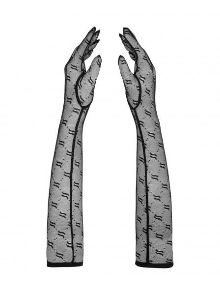 Obsessivia guanti lunghi in tessuto nero velato con loghi Obsessive Lingerie in vendita su Tangamania Online