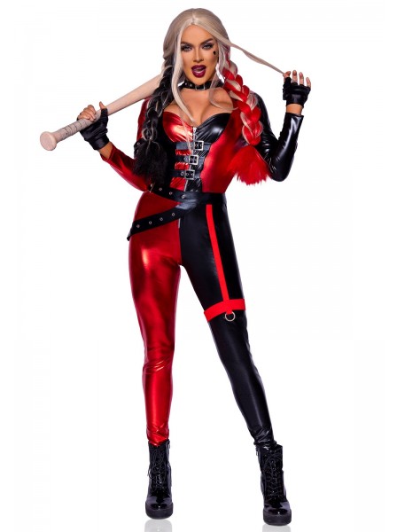 Tuta da Harley Quinn metallizzata con cinta giarrettiera Leg Avenue in vendita su Tangamania Online