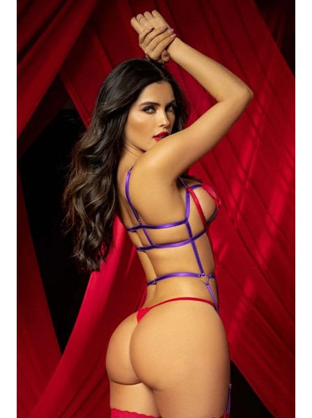 Body in tulle rosso con stringhe viola e aperture Mapalé in vendita su Tangamania Online