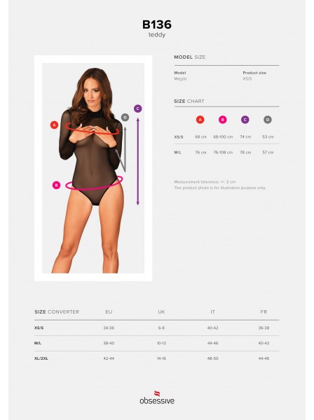 B136, sensuale body nero trasparente con manica lunga Obsessive Lingerie in vendita su Tangamania Online