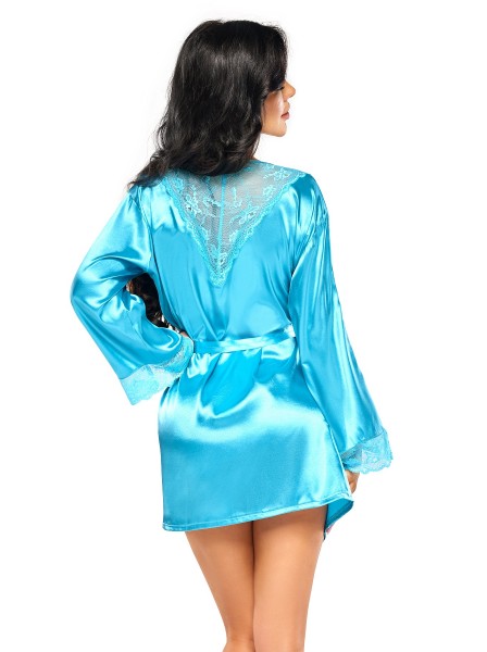 Sherie, vestaglia celeste in raso e pizzo con perizoma BeautyNight in vendita su Tangamania Online