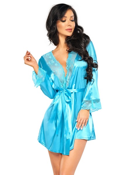 Sherie, vestaglia celeste in raso e pizzo con perizoma BeautyNight in vendita su Tangamania Online