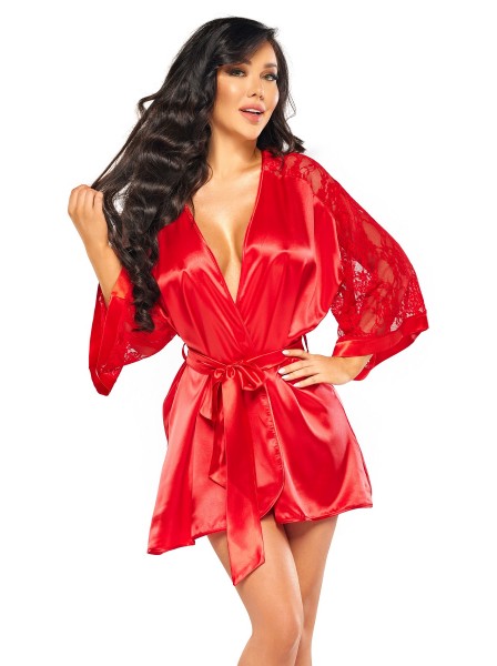 Marissa, vestaglia rossa in raso e pizzo con perizoma BeautyNight in vendita su Tangamania Online