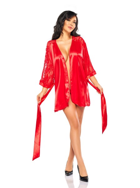 Marissa, vestaglia rossa in raso e pizzo con perizoma BeautyNight in vendita su Tangamania Online