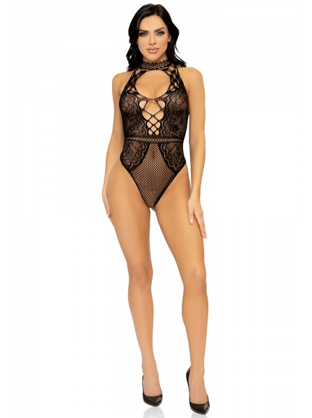 Sexy body nero elasticizzato in pizzo e rete Leg Avenue in vendita su Tangamania Online