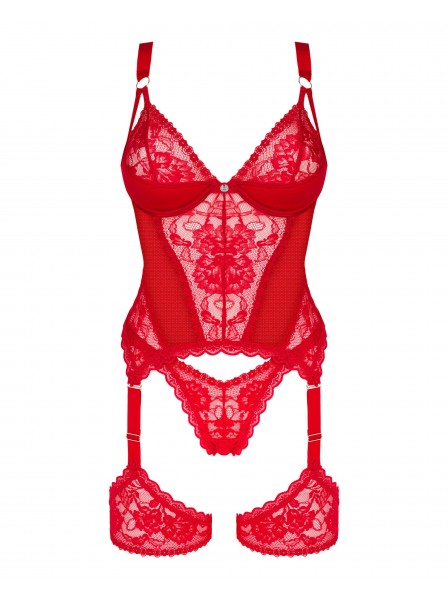 Sexy corsetto e perizoma rosso con giarrettiere collezione Belovya Obsessive Lingerie in vendita su Tangamania Online