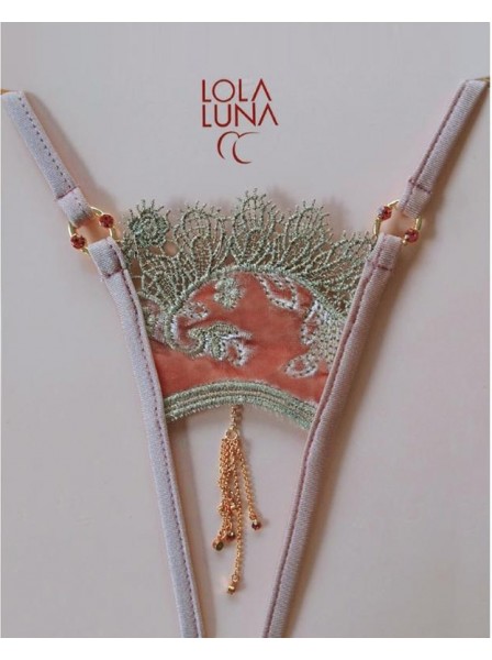Sexy perizoma rosa aperto in velluto e pizzo con bijoux Lola Luna in vendita su Tangamania Online