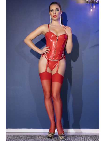 Sexy corsetto reggicalze in similpelle rossa con perizoma Chilirose in vendita su Tangamania Online