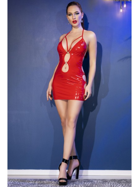 Minidress rosso lucido con aperture sui fianchi e perizoma Chilirose in vendita su Tangamania Online