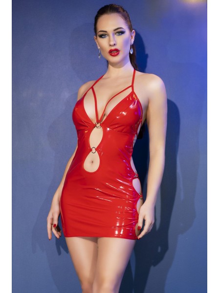 Minidress rosso lucido con aperture sui fianchi e perizoma Chilirose in vendita su Tangamania Online