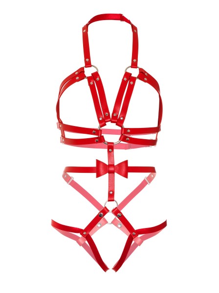 Body composto da stringhe in similpelle rossa Leg Avenue in vendita su Tangamania Online