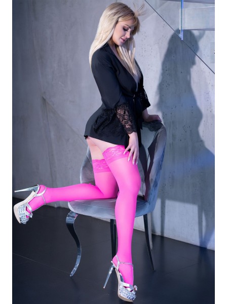 Sexy calze autoreggenti fuxia con riga posteriore e fiocco Chilirose in vendita su Tangamania Online