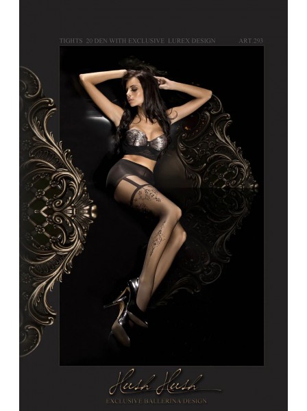 Collant neri con design effetto reggicalze e ricami in lurex Ballerina's Secret in vendita su Tangamania Online