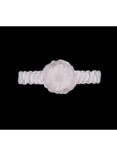 Giarrettiera in raso bianco con fiore in tulle e perle Julimex in vendita su Tangamania Online