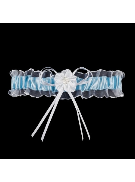 Giarrettiera in tulle bianco e raso azzurro con perle Julimex in vendita su Tangamania Online