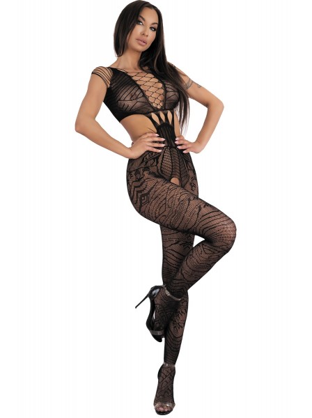 Bodystocking nera aperta Tubiana con decori eleganti Livia Corsetti in vendita su Tangamania Online