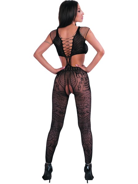 Bodystocking nera aperta Tubiana con decori eleganti Livia Corsetti in vendita su Tangamania Online
