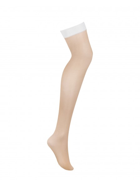 S814, calze per reggicalze color naturale con balza in bianco Obsessive Lingerie in vendita su Tangamania Online