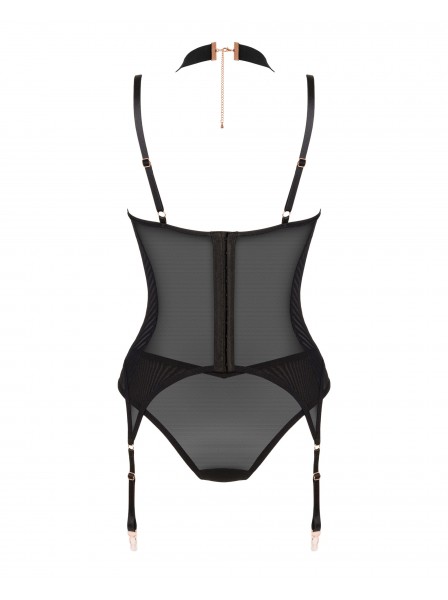 Corsetto nero Brasica con collare integrato e mutandine Obsessive Lingerie in vendita su Tangamania Online