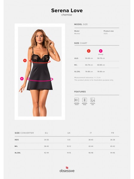 Chemise nera Serena Love con perizoma in pendant Obsessive Lingerie in vendita su Tangamania Online