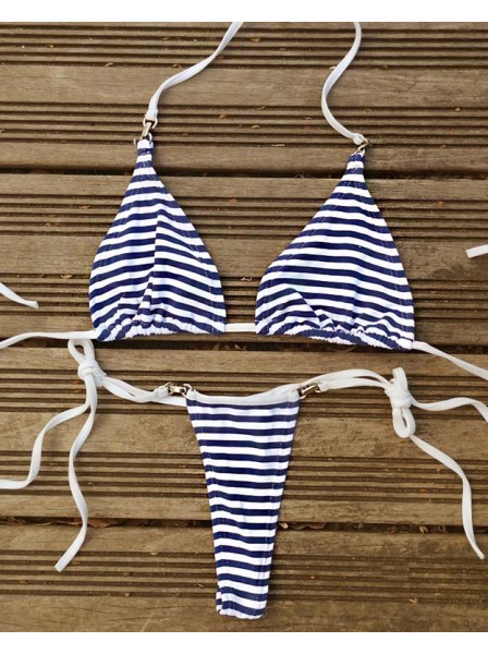 Bikini in lycra St Malo String a righe blu navy Lola Luna in vendita su Tangamania Online