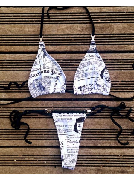 Bikini in lycra Pamela String con stampe di giornale Lola Luna in vendita su Tangamania Online