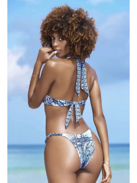 Bikini bianco e blu a fantasia con ferretto e arricciature Mapalé in vendita su Tangamania Online
