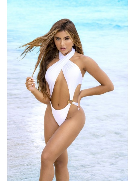 Monokini in tessuto bianco con effetto cut-out Mapalé in vendita su Tangamania Online