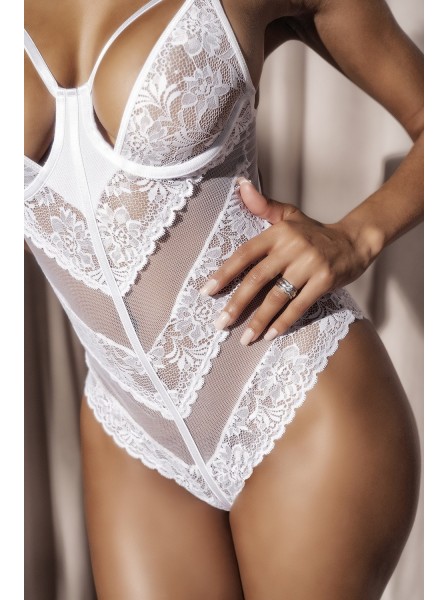 Body sensuale in pizzo e tulle bianchi con trasparenze Mapalé in vendita su Tangamania Online