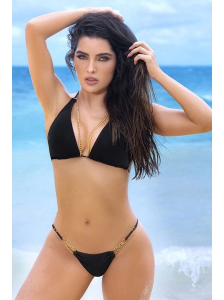 Bikini nero con catene in metallo color oro Mapalé in vendita su Tangamania Online