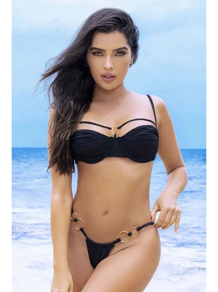Sexy bikini nero con anelli in metallo dorato Mapalé in vendita su Tangamania Online