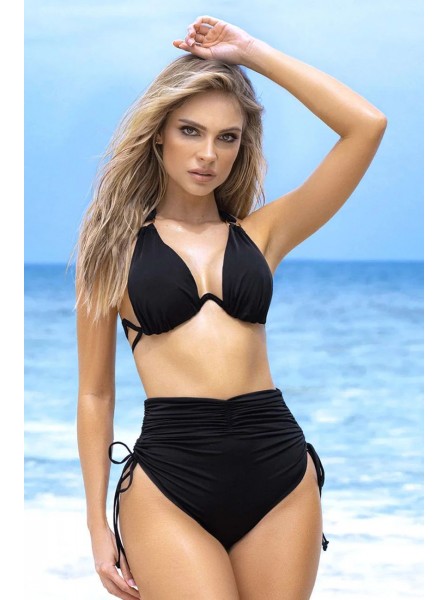 Sensuale bikini nero con slip a vita alta e arricciature Mapalé in vendita su Tangamania Online