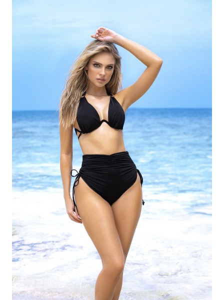 Sensuale bikini nero con slip a vita alta e arricciature Mapalé in vendita su Tangamania Online