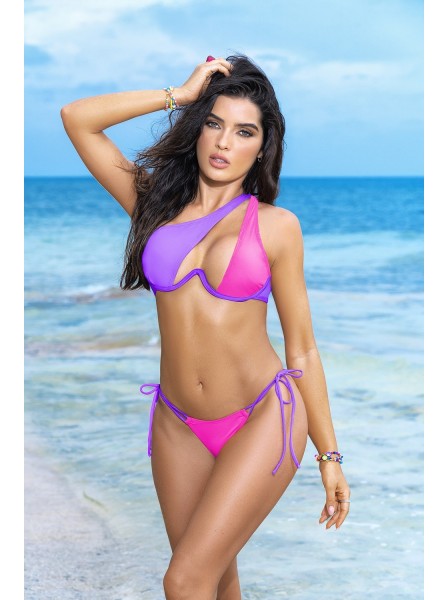 Bikini color block monospalla viola e rosa Mapalé in vendita su Tangamania Online