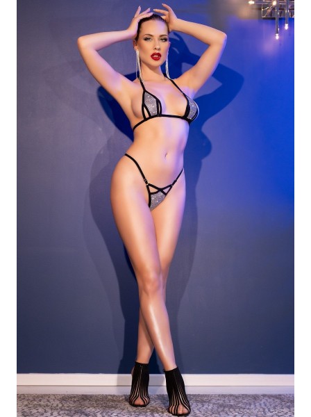 Mini bikini nero con strass e aperture decorative Chilirose in vendita su Tangamania Online