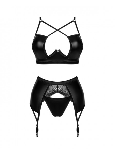 Completino tre pezzi in tessuto wetlook e pizzo Norides Obsessive Lingerie in vendita su Tangamania Online